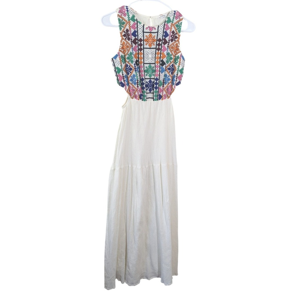 Desigual Embroidered Cut-Out Maxi Dress White Boho Ethnic Motifs XS
